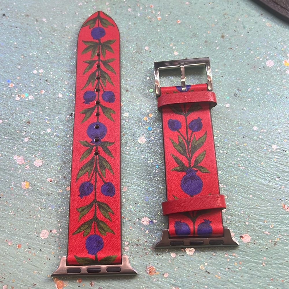 Tory Burch leather watch band. Red floral.